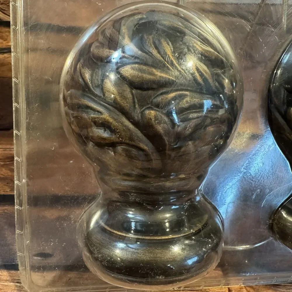 Palais Royale Valencia Twist Ball Finial Pair Venetian Black Curtain Rod Set New